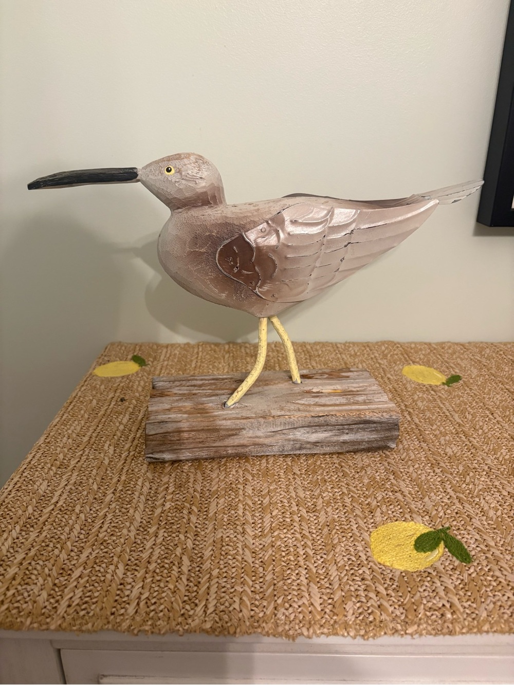 Piping Plover Shore Bird Figurine Sculpture Metal Wood Base Coastal Beach House